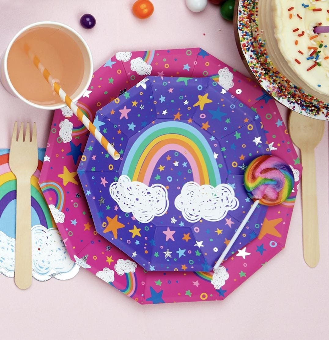 Purple Rainbow Cake Plates 10ct - Stesha Party