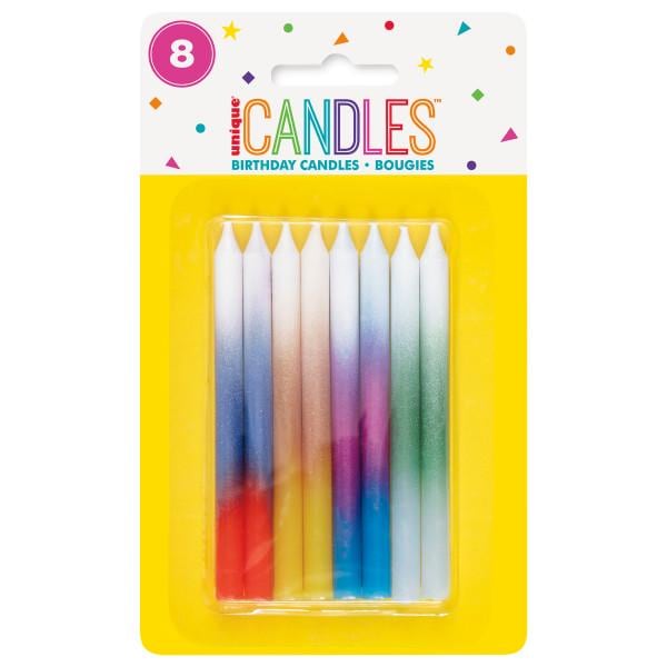 Rainbow Ombré Birthday Candles 8ct - Stesha Party
