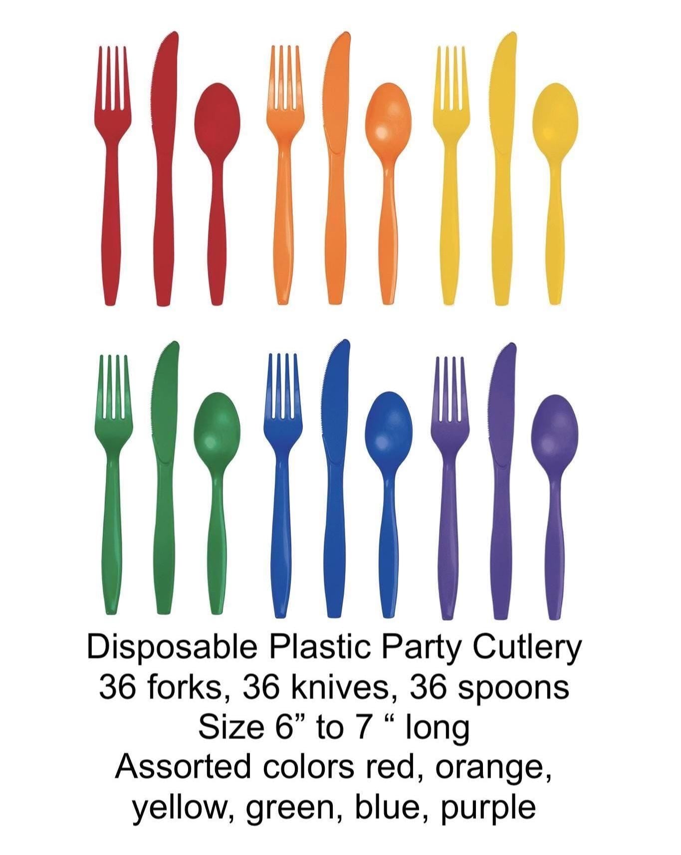 Rainbow Party Plastic Cutlery Set for 36 Guests - Stesha Party