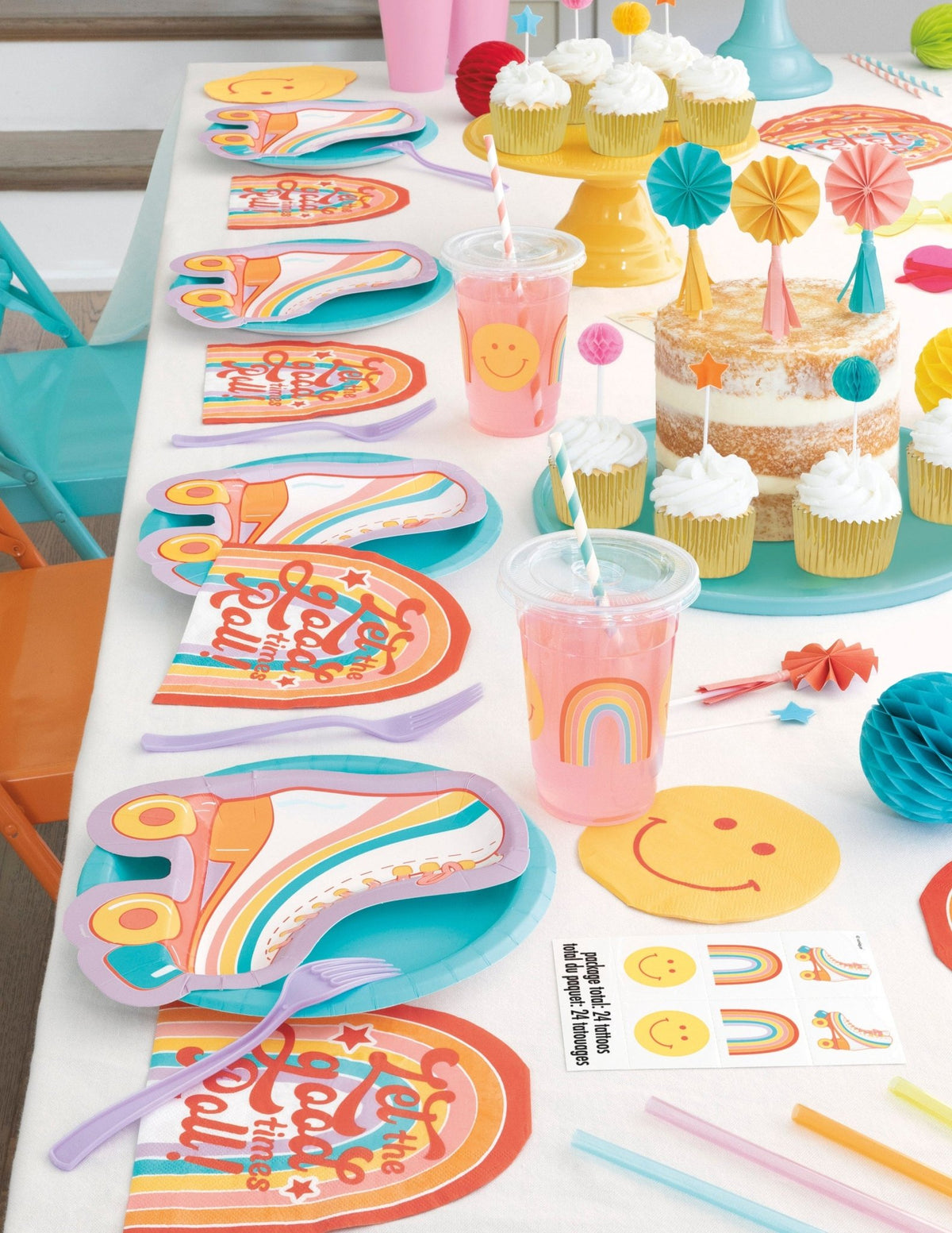 Rainbow Roller Skate Party Plates 8ct - Stesha Party