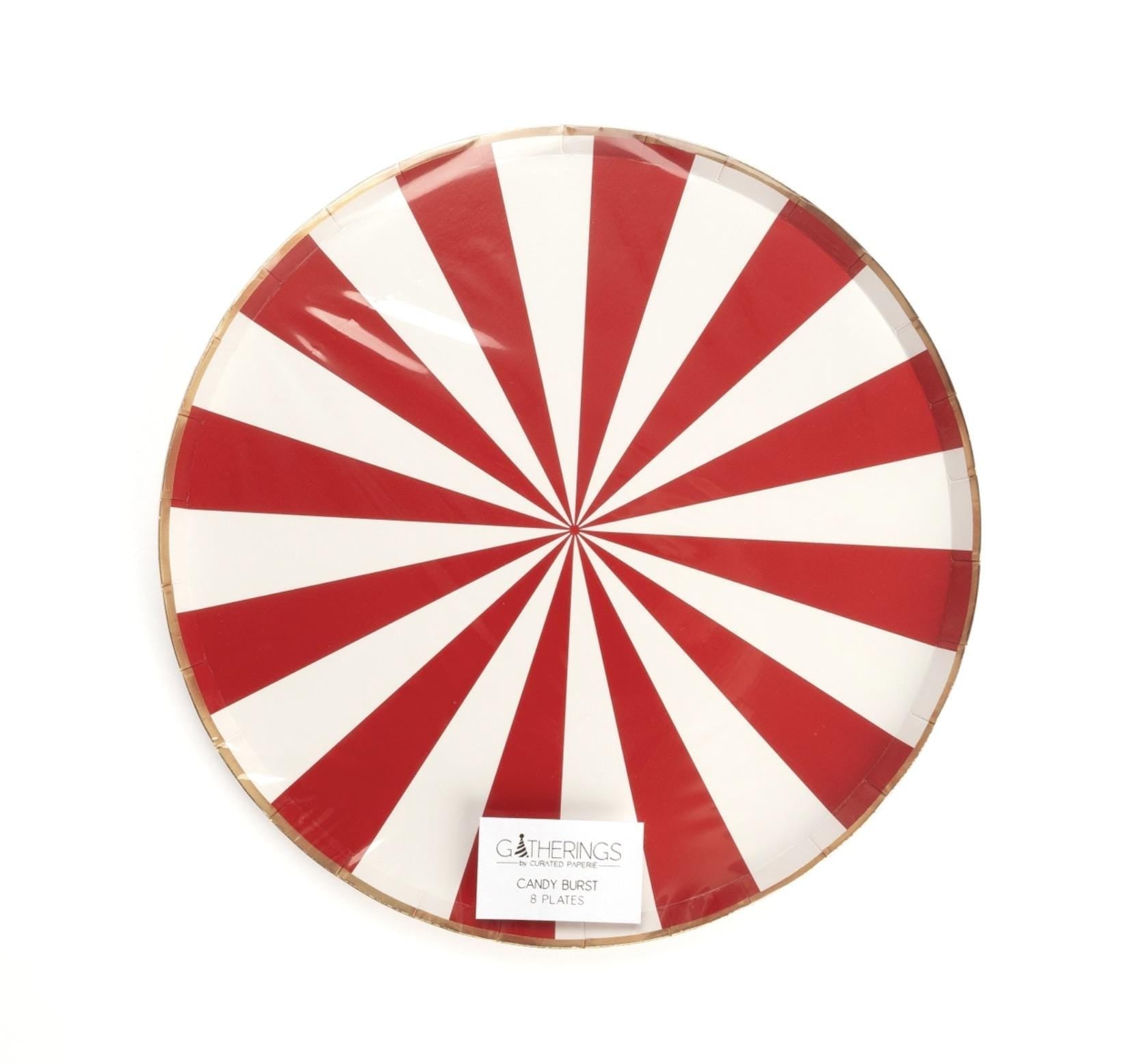 Red and White Striped Paper Plates 8ct - Stesha Party
