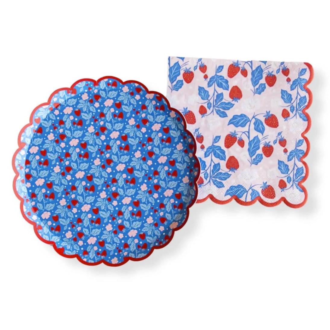 Red, Blue & Pink Strawberry Paper Lunch Plates 20ct - Stesha Party