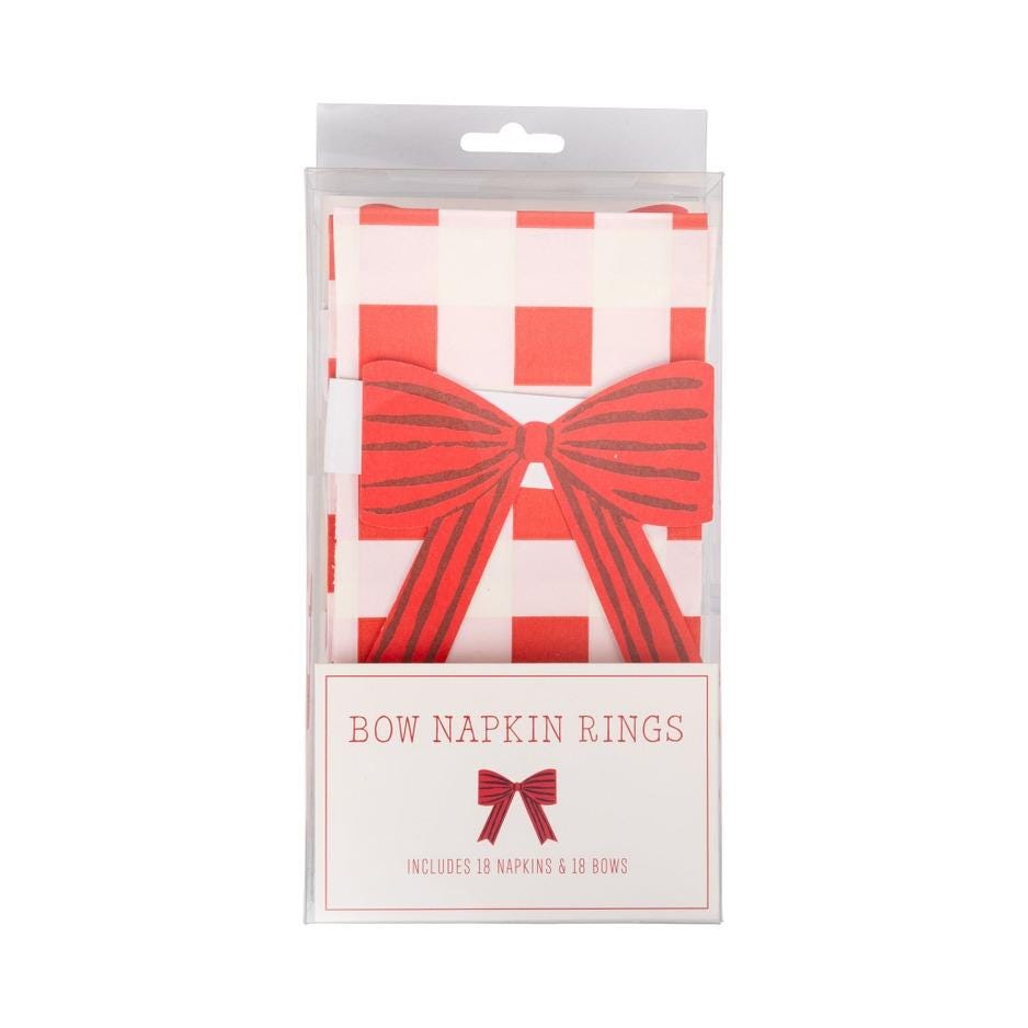 Red Bow Plaid Napkins with Bands - Stesha Party