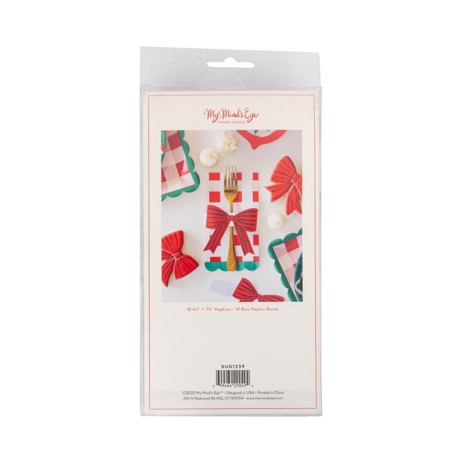 Red Bow Plaid Napkins with Bands - Stesha Party