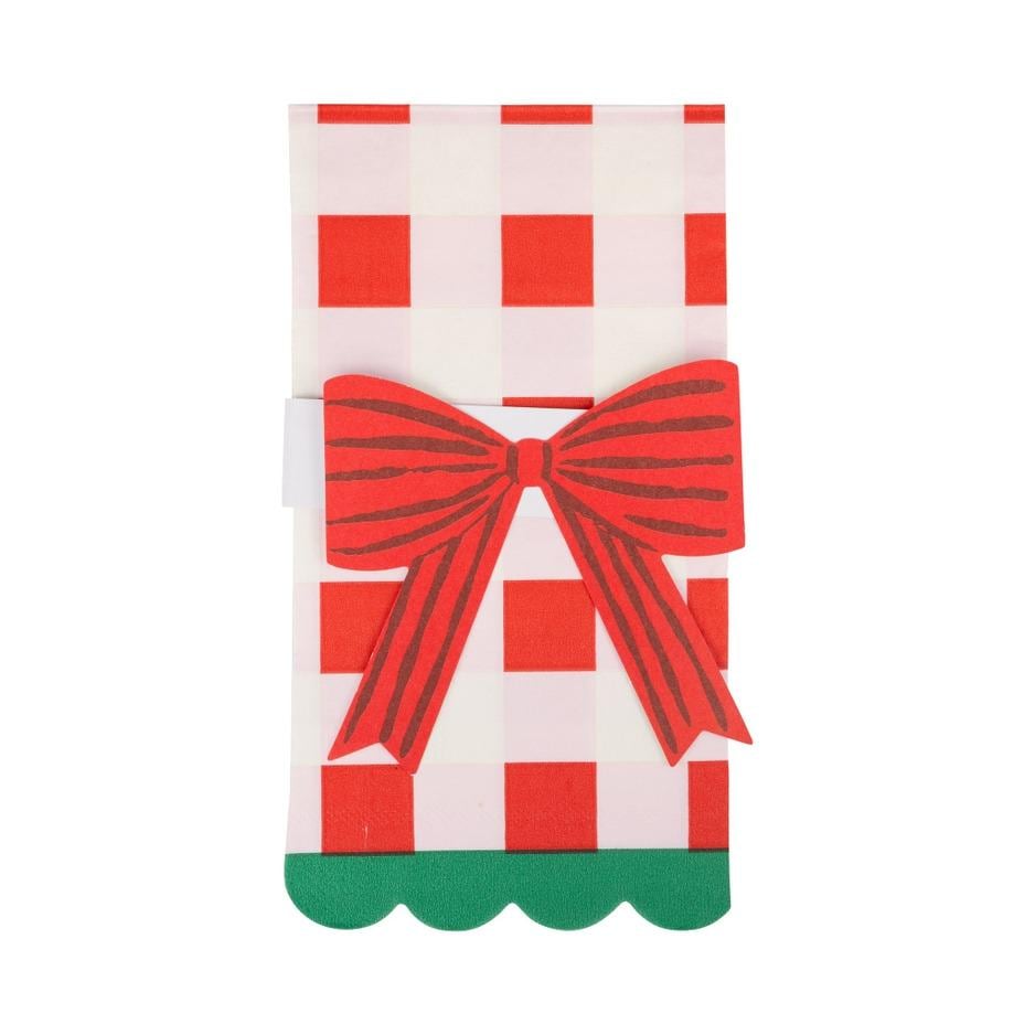 Red Bow Plaid Napkins with Bands - Stesha Party