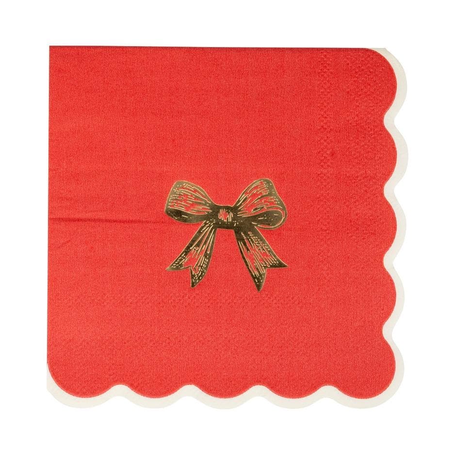 Red Christmas Bow Cocktail Napkins - Stesha Party