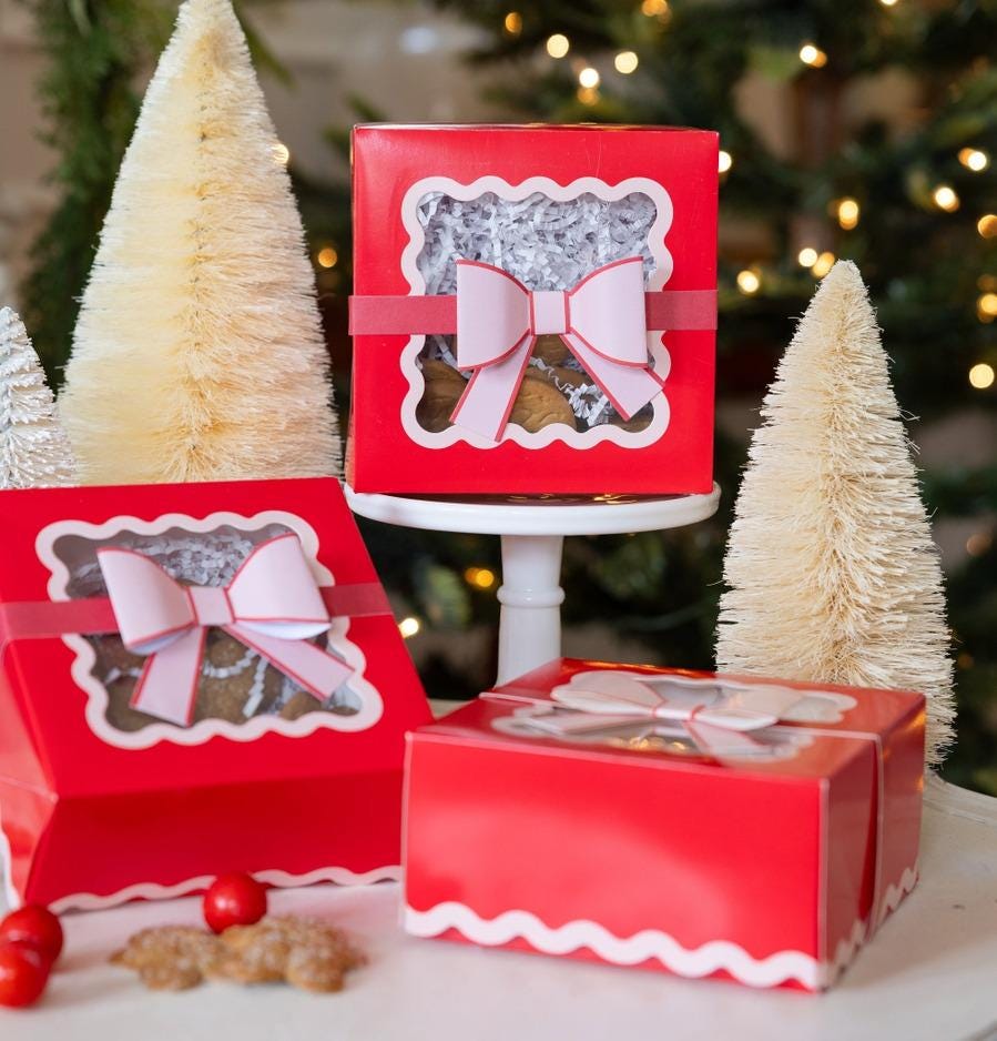 Red Christmas Cookie Gift Boxes with Bow - Stesha Party