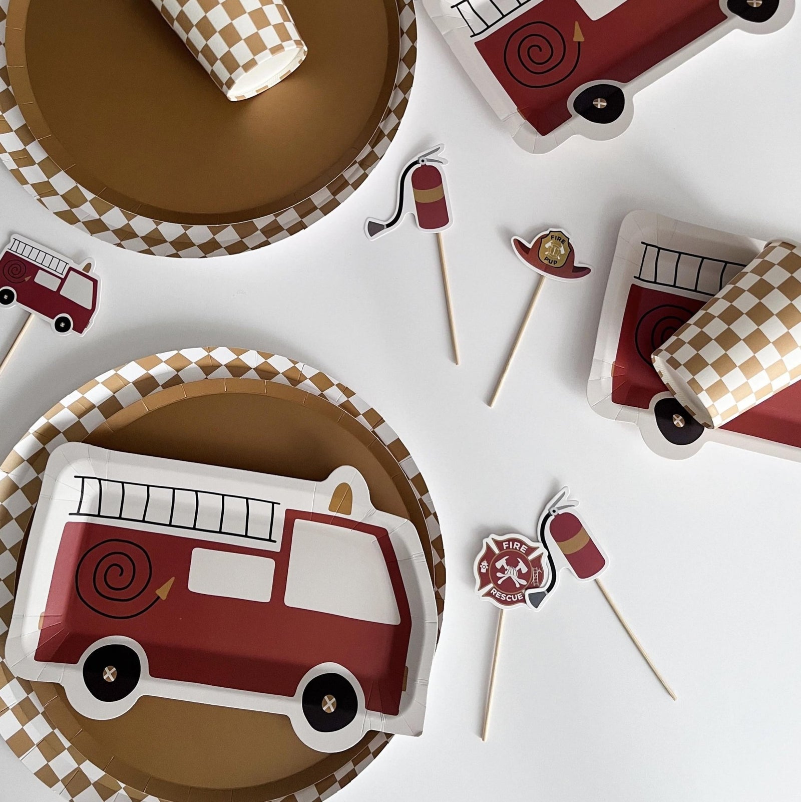 Red Firetruck Shaped Paper Plates 8ct - Stesha Party
