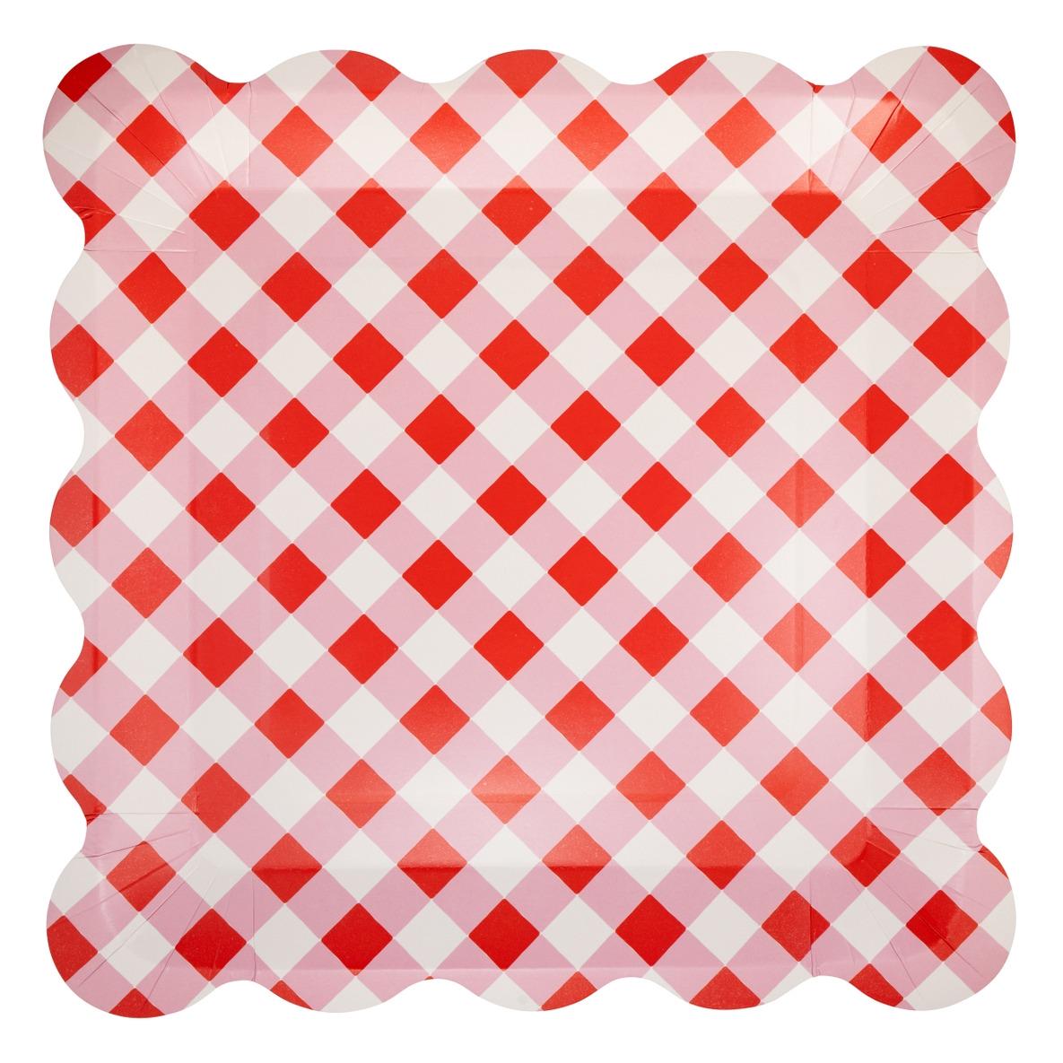 Red Gingham Plates 8ct - Stesha Party