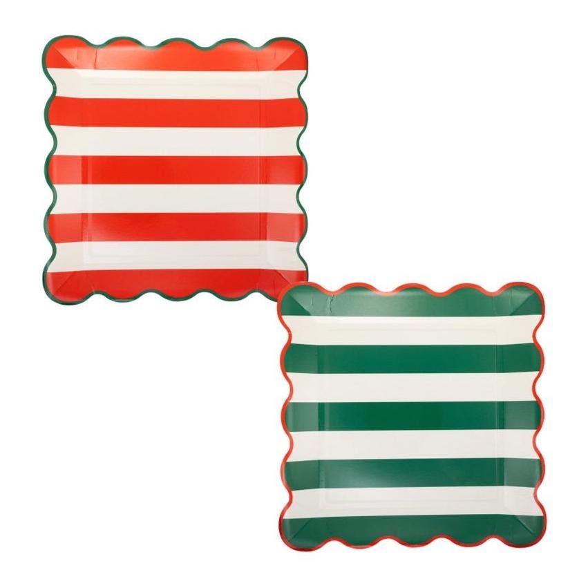 Red & Green Striped Christmas Paper Plates - Stesha Party