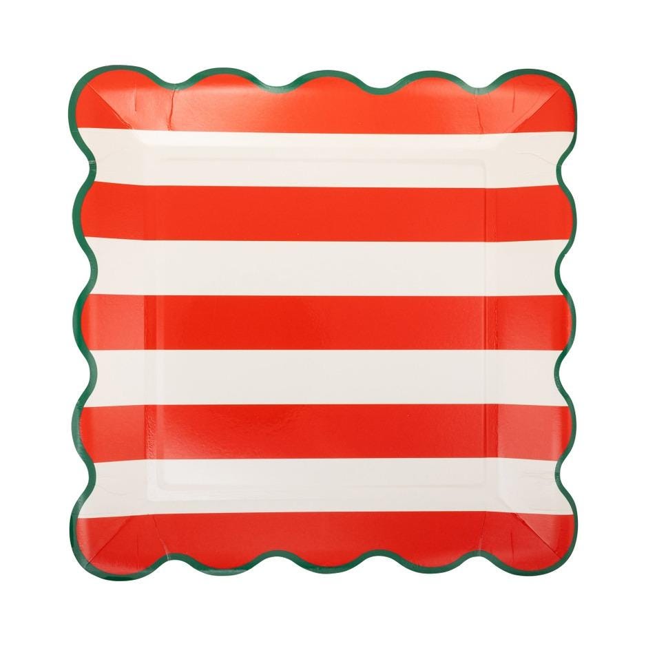 Red & Green Striped Christmas Paper Plates - Stesha Party