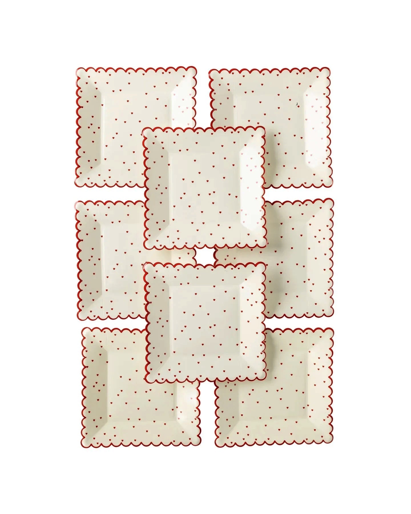 Red Hearts Scalloped Dessert Plates 8ct - Stesha Party