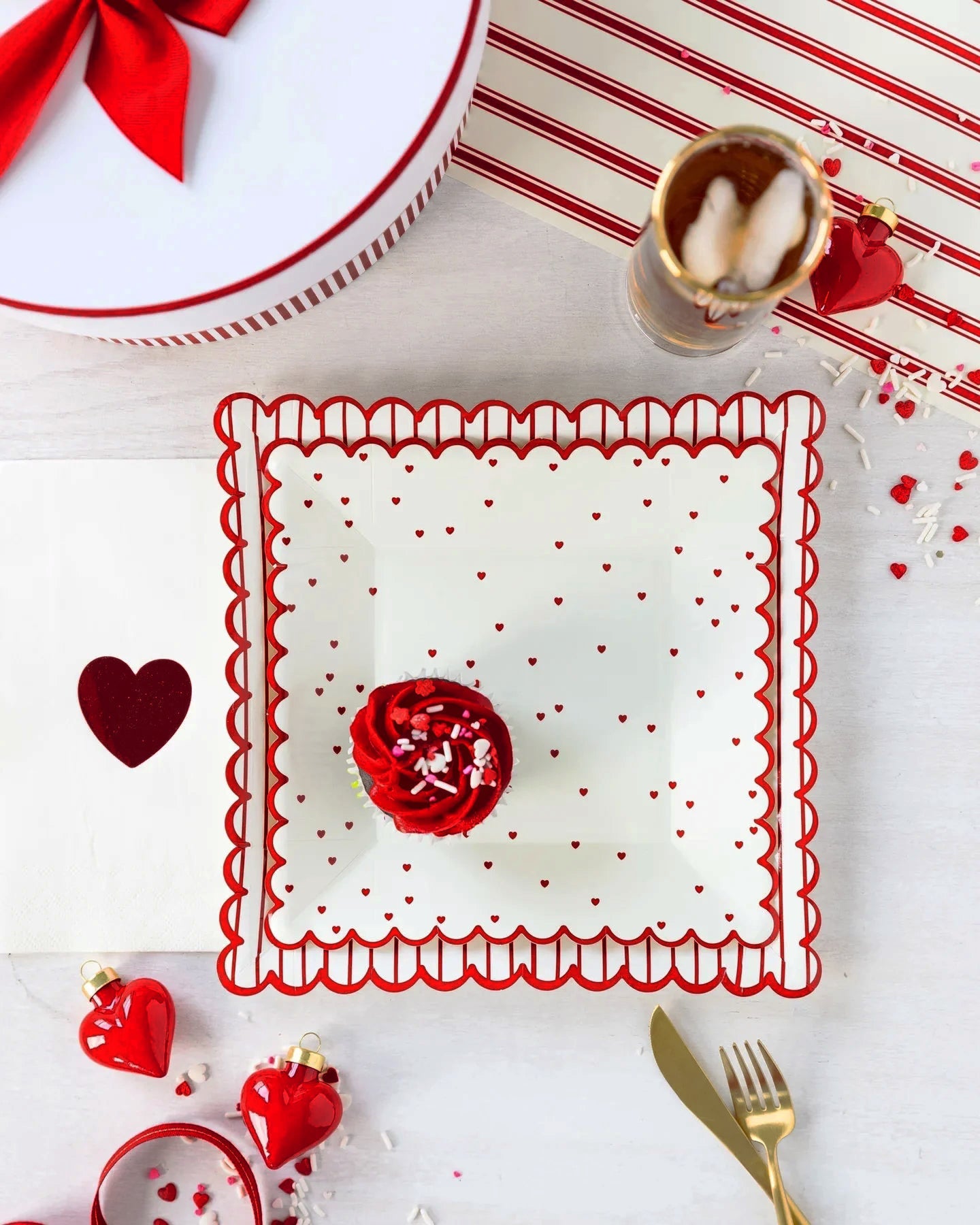 Red Hearts Scalloped Dessert Plates 8ct - Stesha Party