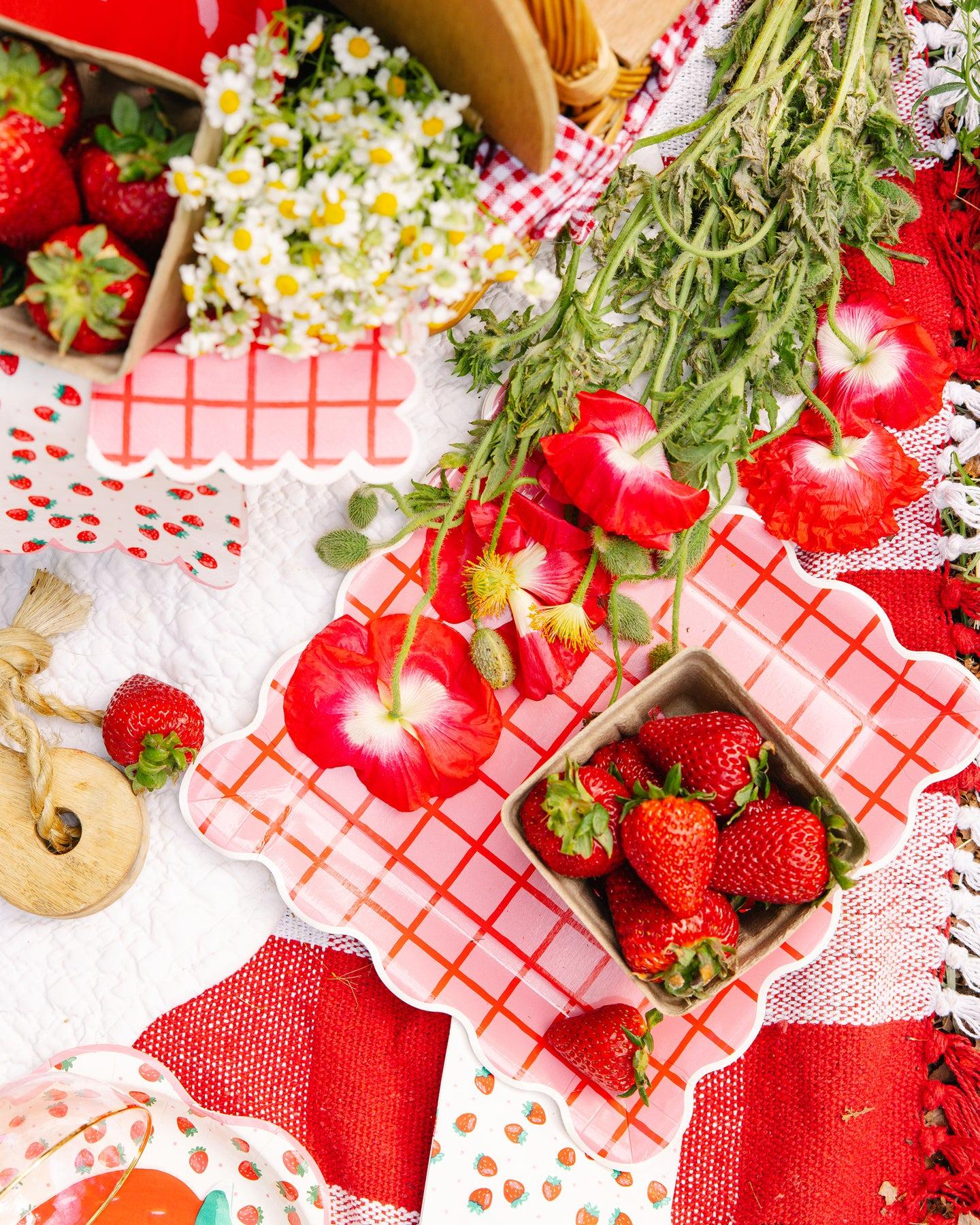 Red Pink Grid Party Plates 8ct - Stesha Party