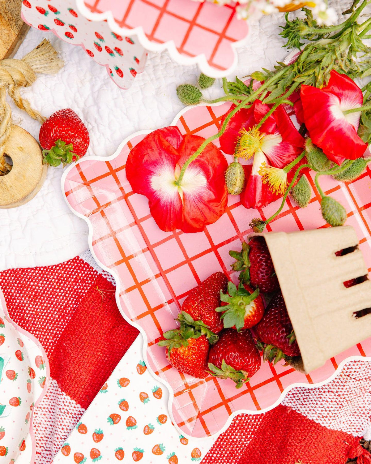 Red Pink Grid Party Plates 8ct - Stesha Party