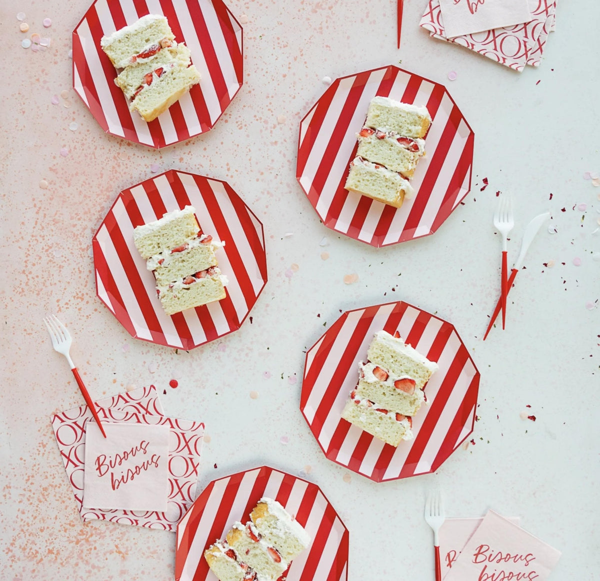 Red & Pink Stripe Plates - Stesha Party