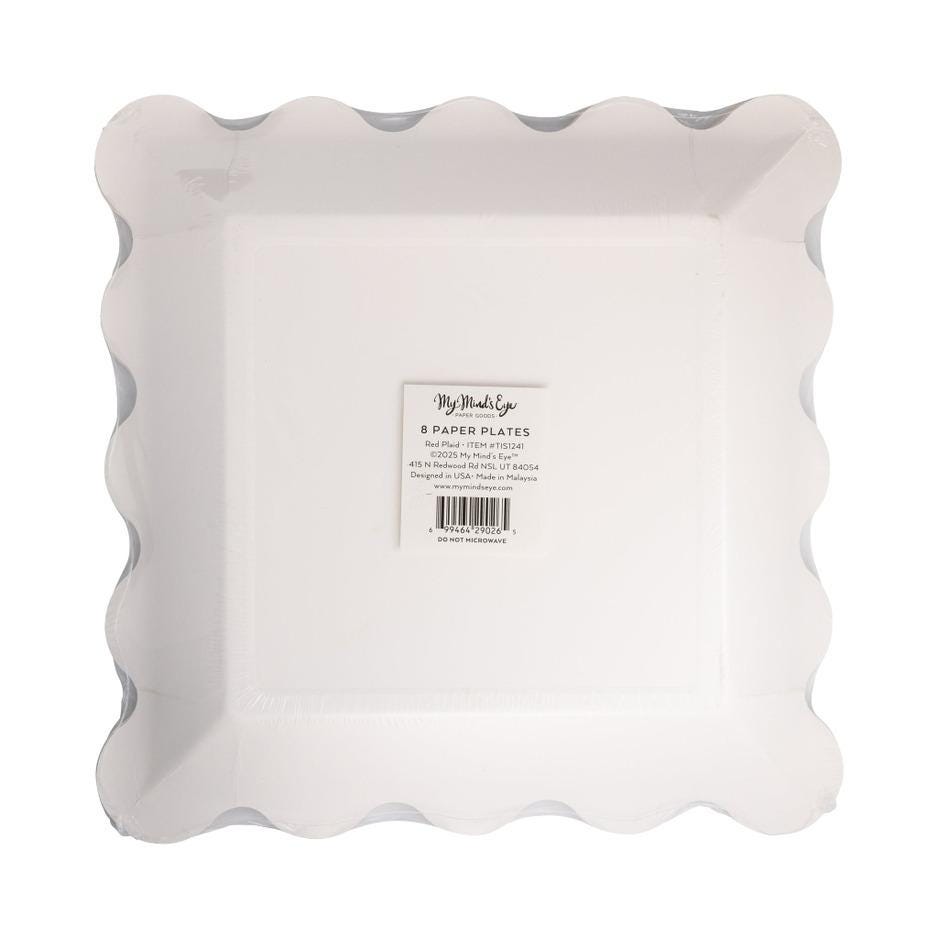 Red Plaid Square Christmas Plates 9 inch - Stesha Party