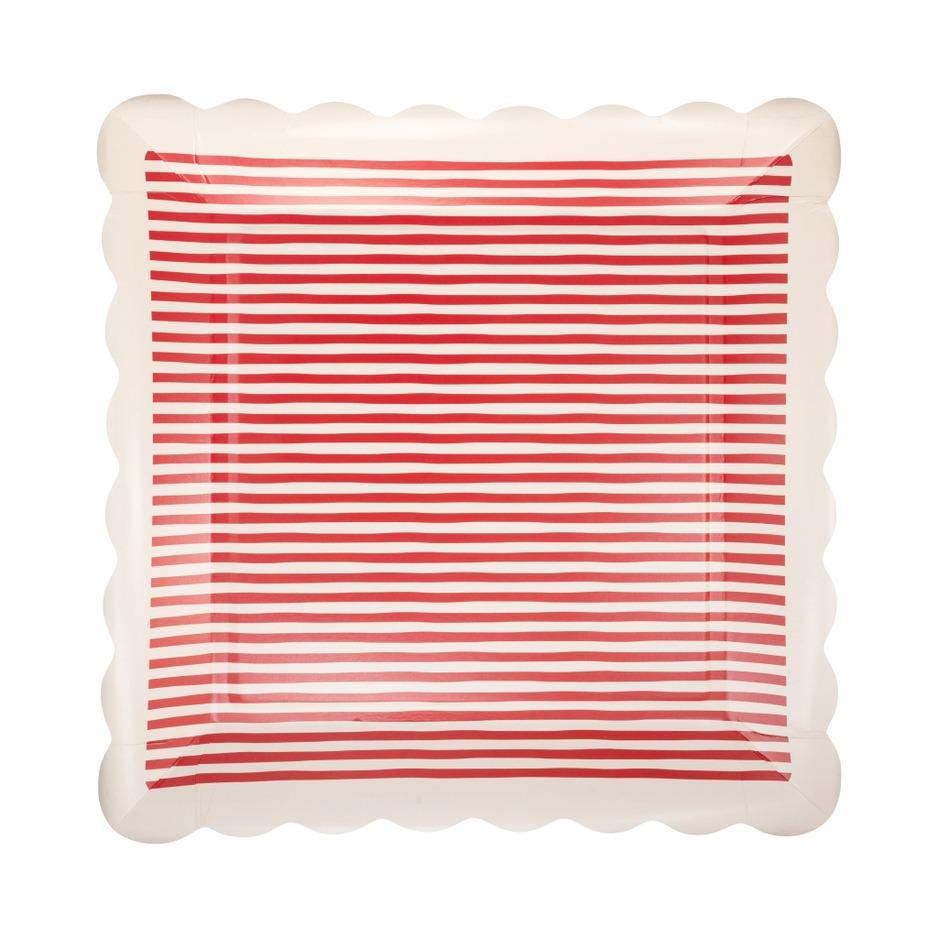 Red Striped Paper Plates 10” - Stesha Party