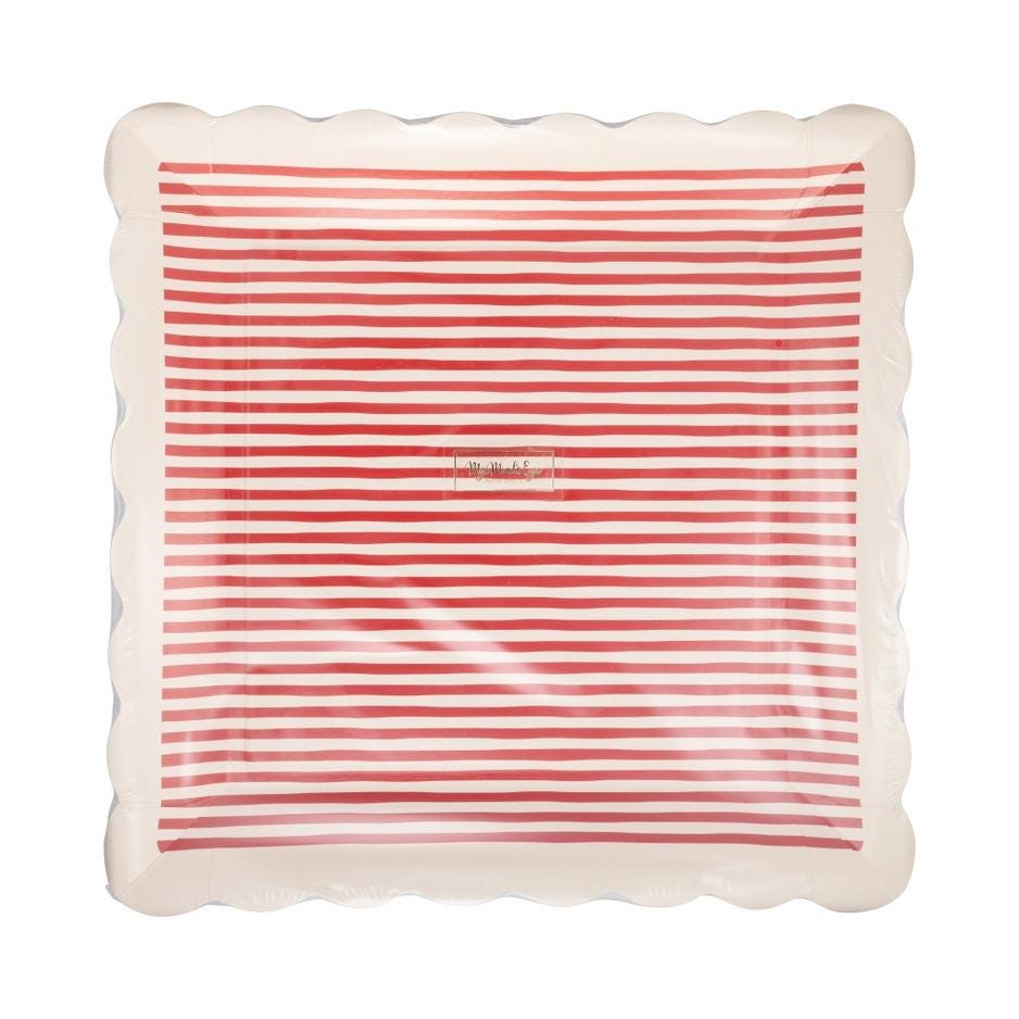 Red Striped Paper Plates 10” - Stesha Party