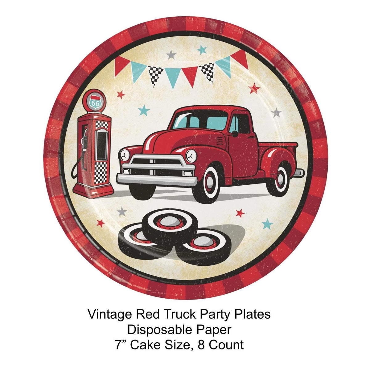 Red Truck Party Cake Plates 8ct - Stesha Party