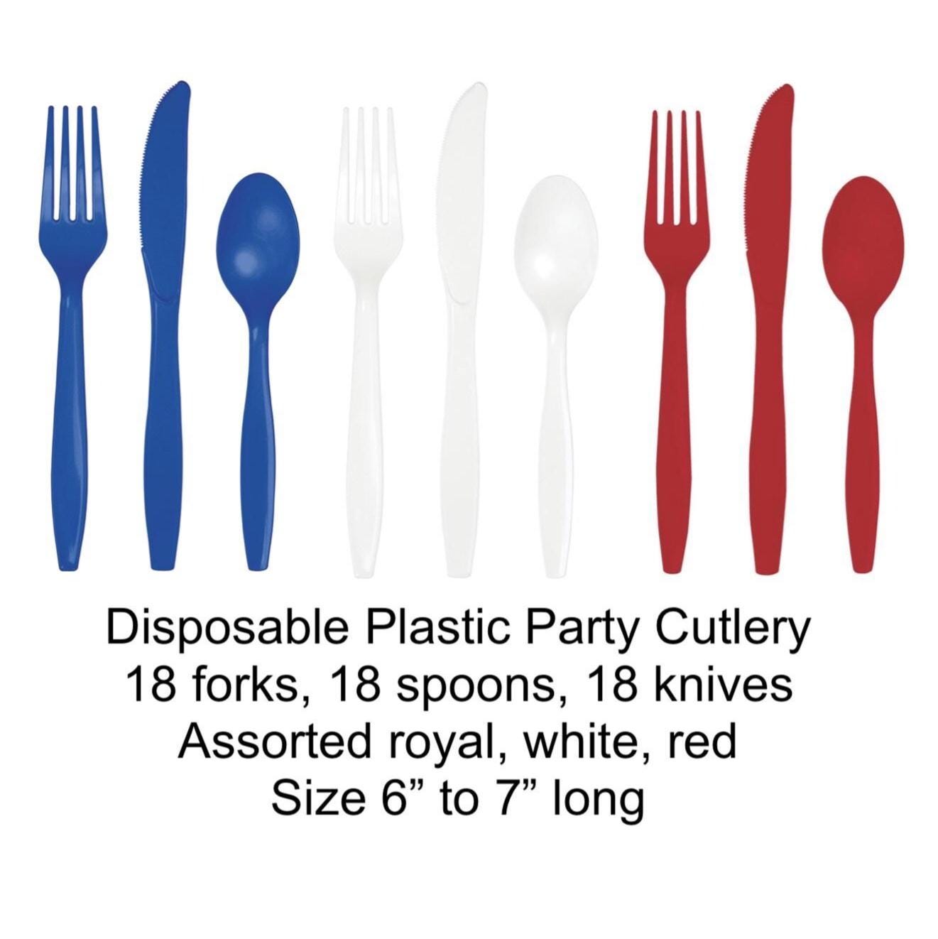 Red White Blue Plastic Cutlery Set for 18 - Stesha Party