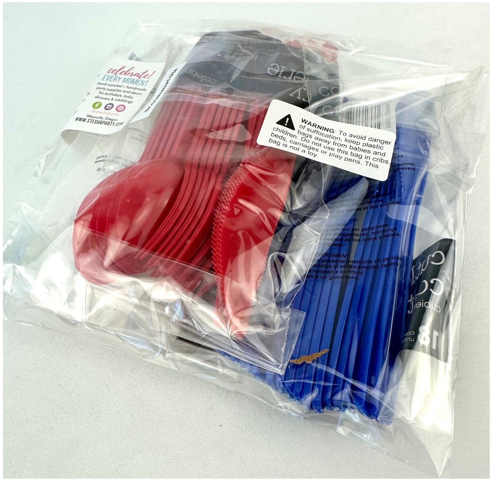 Red White Blue Plastic Cutlery Set for 18 - Stesha Party