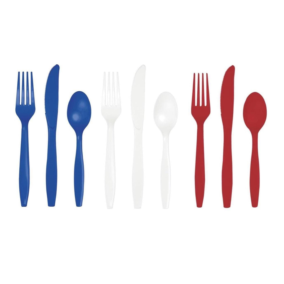 Red White Blue Plastic Cutlery Set for 18 - Stesha Party