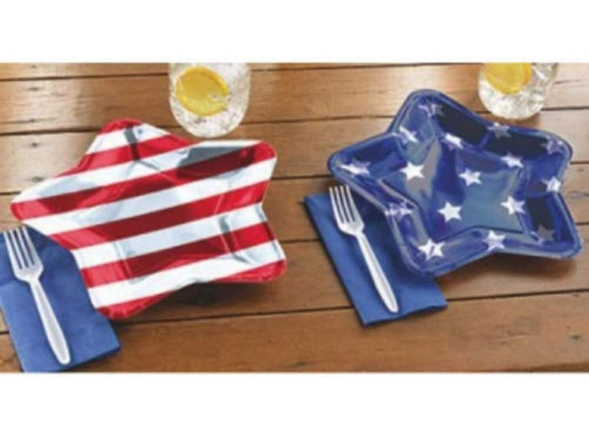 Red White & Blue Star Shaped Foil Paper Plates 10ct - Stesha Party