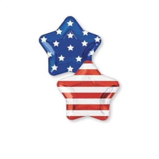 Red White & Blue Star Shaped Foil Paper Plates 10ct - Stesha Party