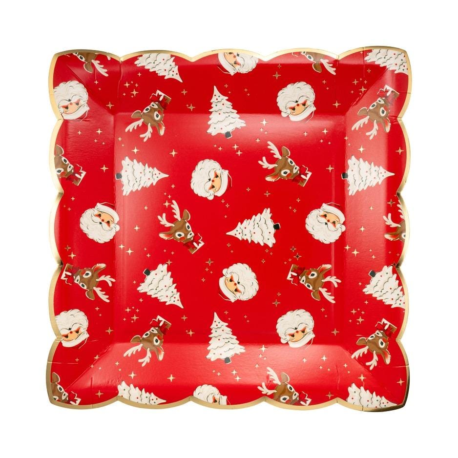 Retro Christmas Paper Plates 9.25 in - Stesha Party
