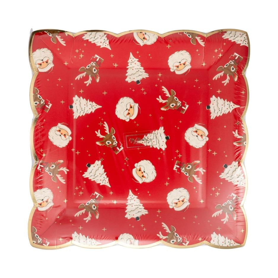 Retro Christmas Paper Plates 9.25 in - Stesha Party