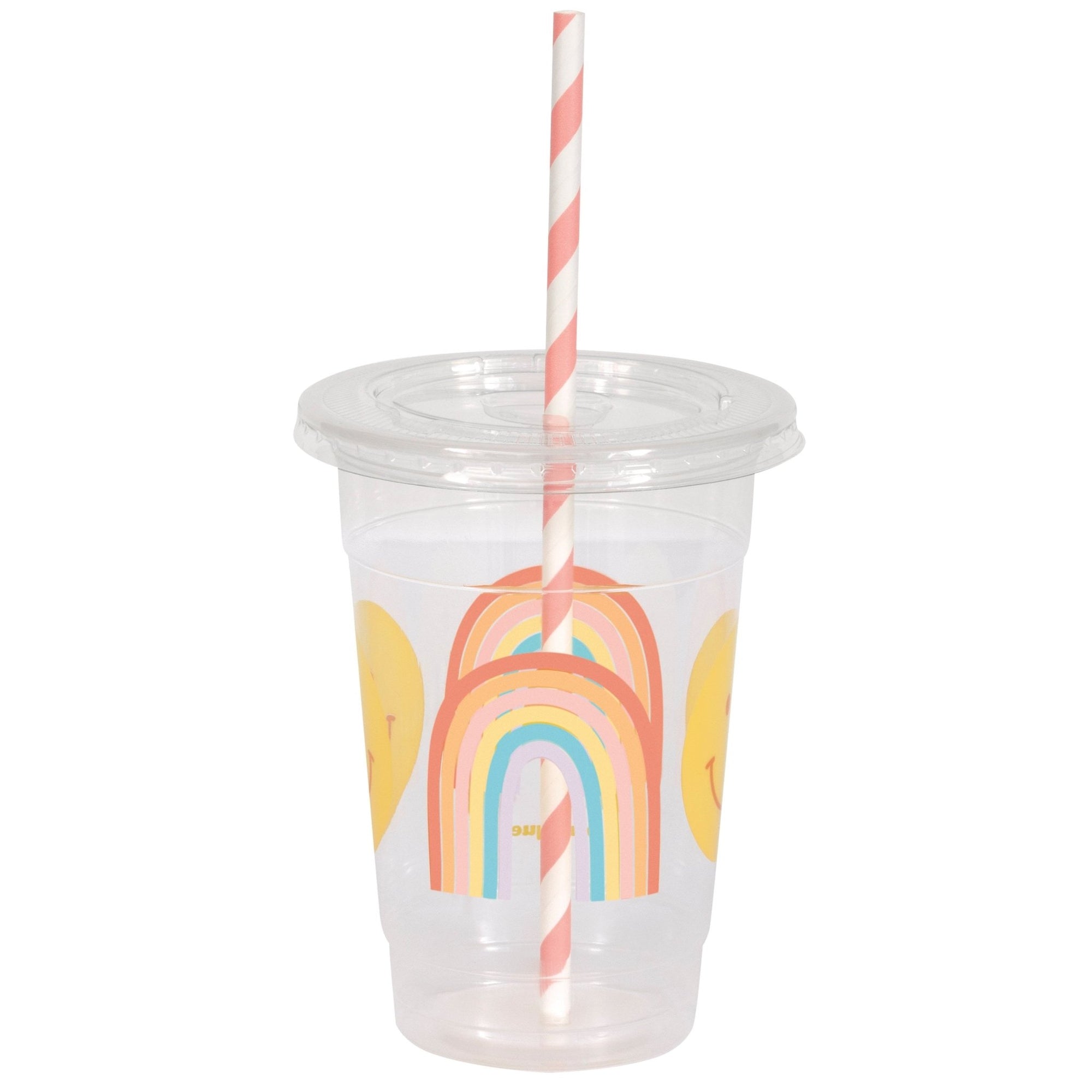 Retro Rainbow Plastic Cups & Straws - Stesha Party