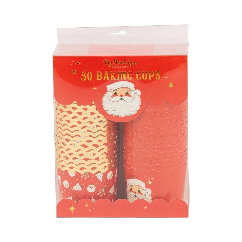 Retro Santa Christmas Baking Cups 50ct - Stesha Party