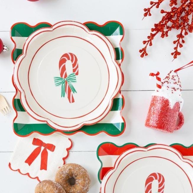 Round Candy Cane Plates - Stesha Party