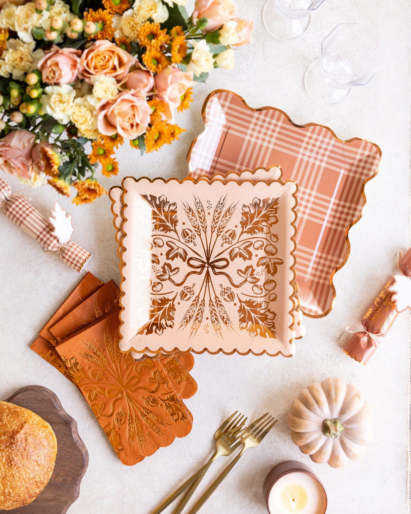 Rust Plaid Dinner Plates - Stesha Party