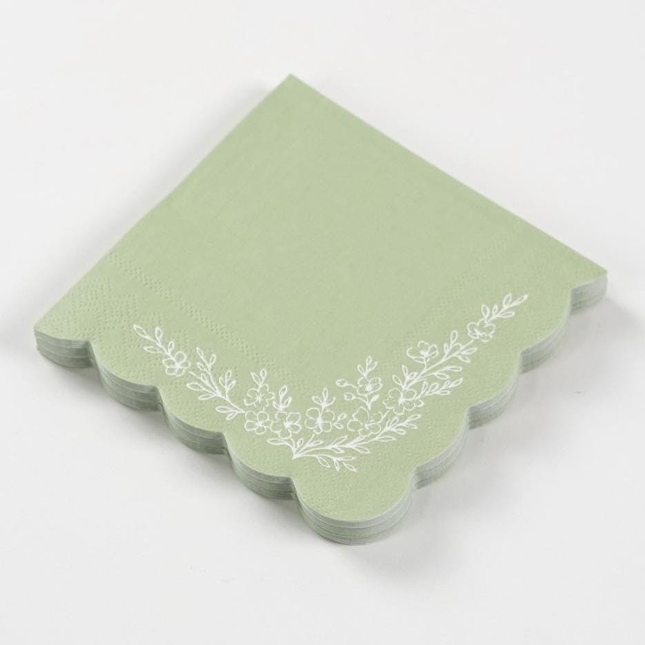 Sage Green Floral Napkins 16ct - Stesha Party