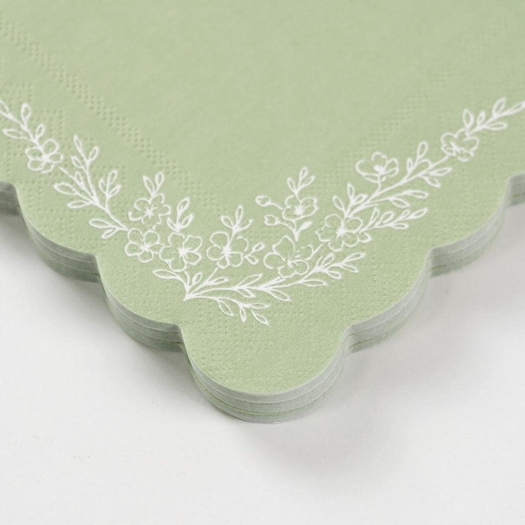 Sage Green Floral Napkins 16ct - Stesha Party