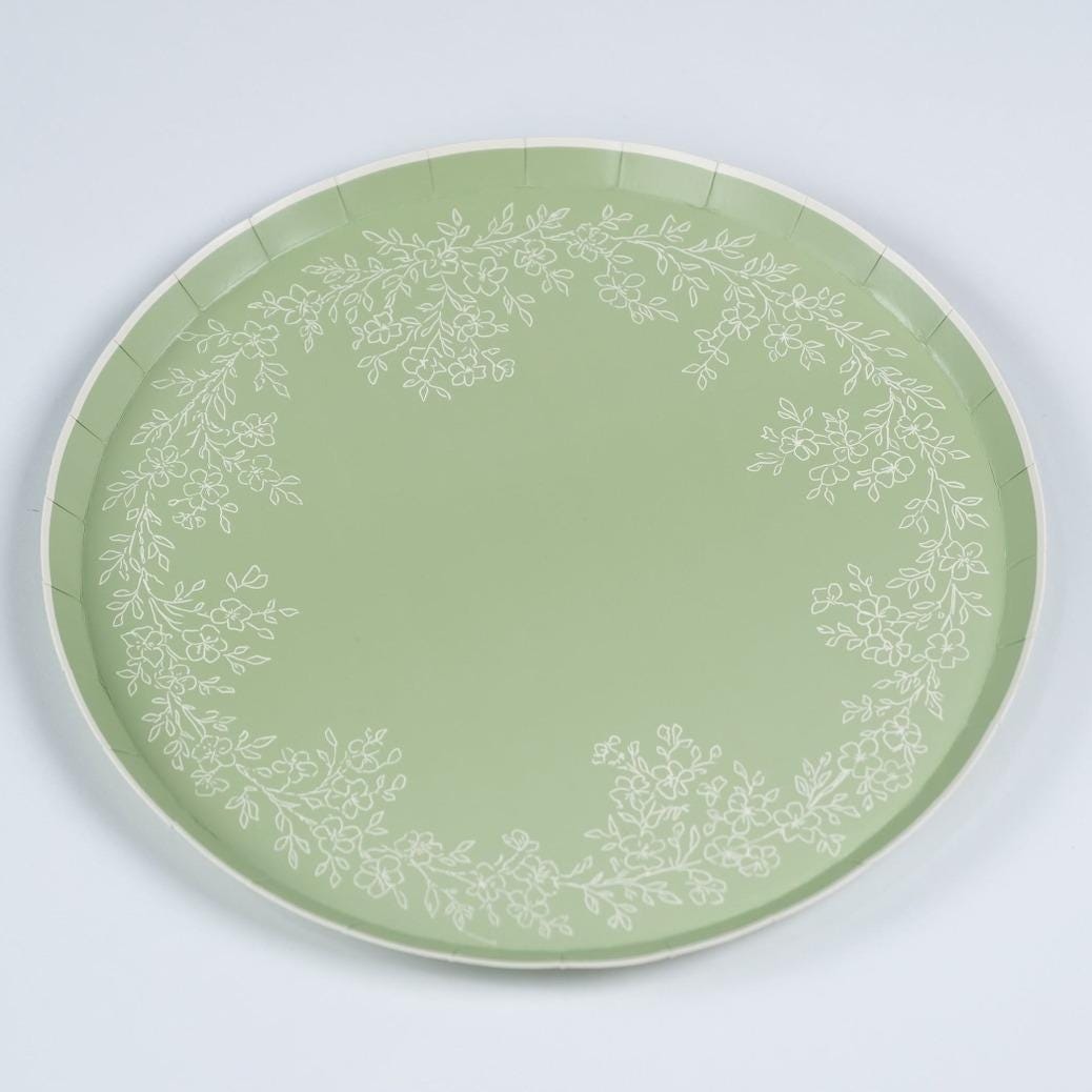 Sage Green Floral Plates 8ct - Stesha Party