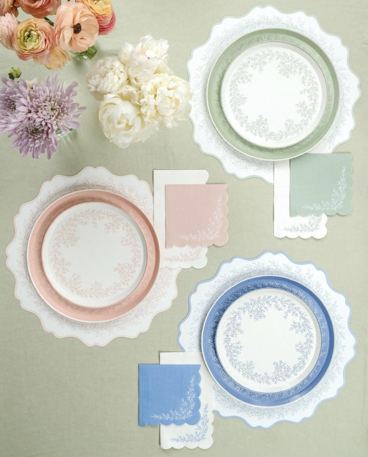 Sage Green Floral Plates 8ct - Stesha Party