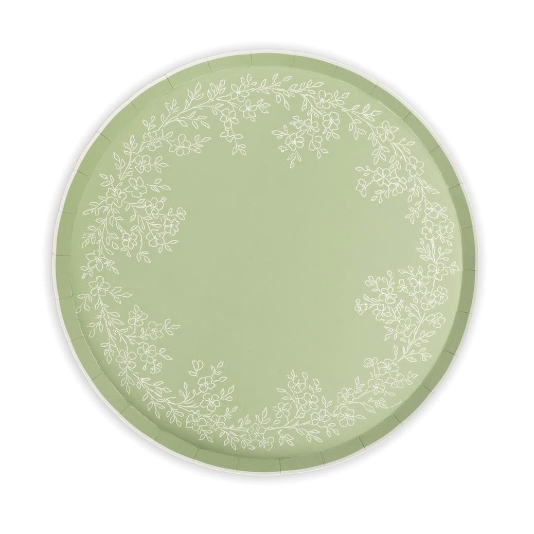 Sage Green Floral Plates 8ct - Stesha Party
