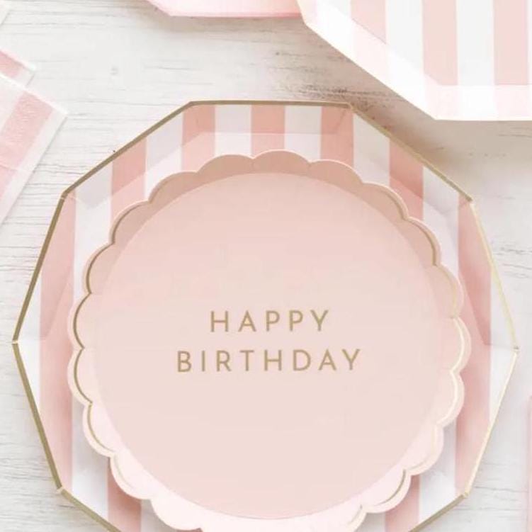 Scalloped Pale Pink Happy Birthday Plates 8ct - Stesha Party