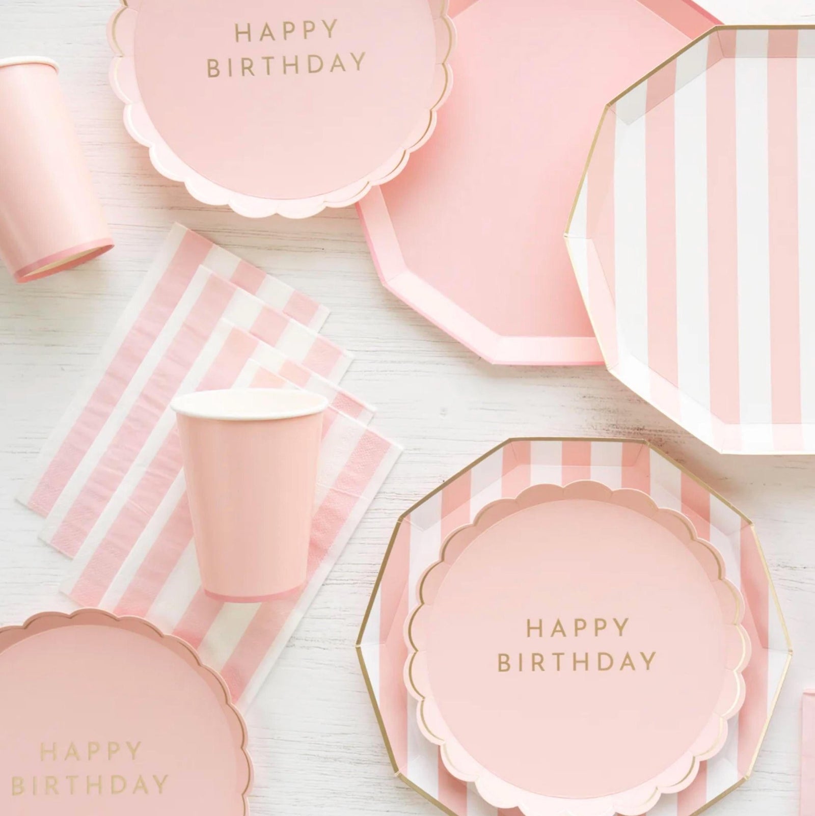 Scalloped Pale Pink Happy Birthday Plates 8ct - Stesha Party