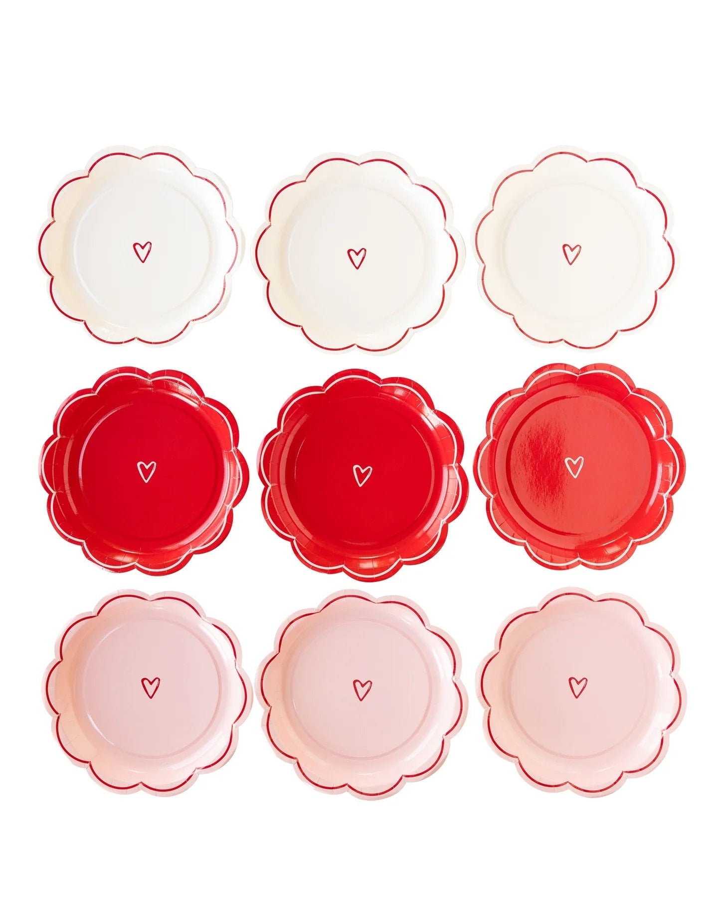 Scalloped Red, Pink, & White Heart Plates - Stesha Party