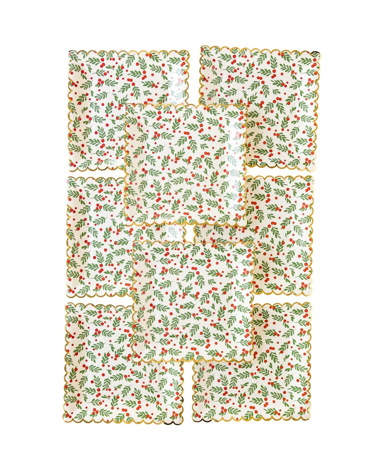 Scalloped Square Holly Plates - Stesha Party