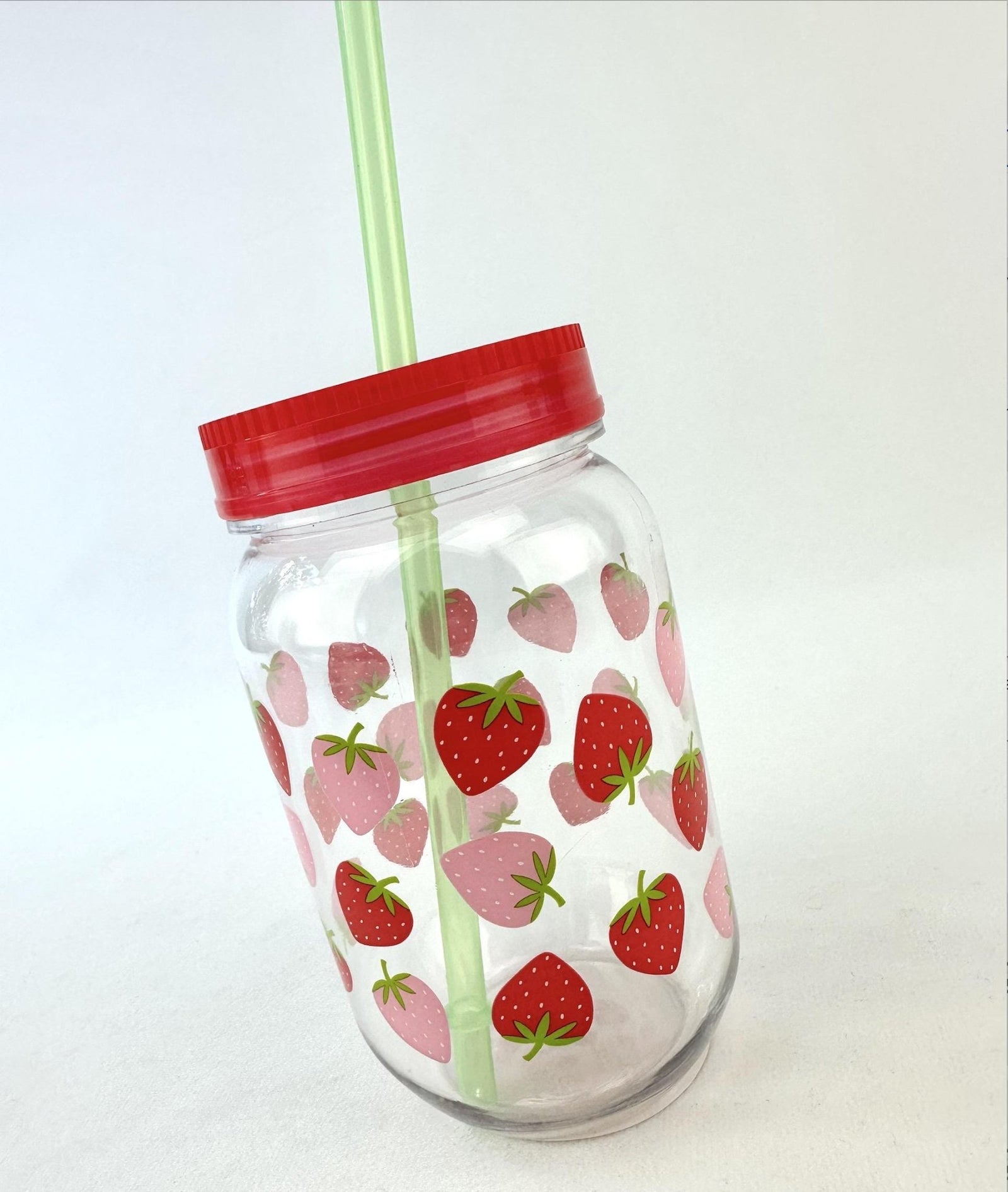 Strawberry Plastic Mason Jar Cup & Straw - Stesha Party