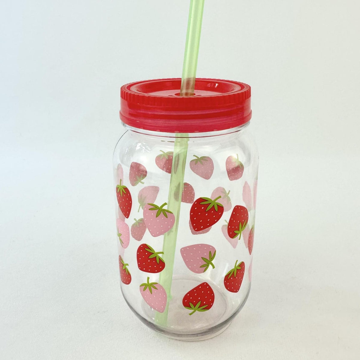 Strawberry Plastic Mason Jar Cup &amp; Straw - Stesha Party