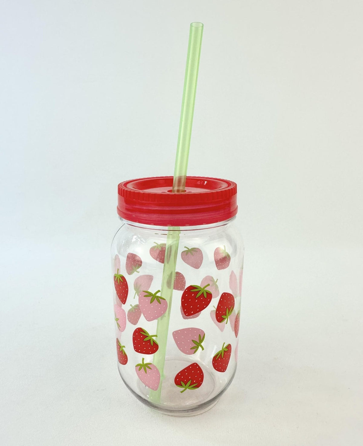 Strawberry Plastic Mason Jar Cup & Straw - Stesha Party