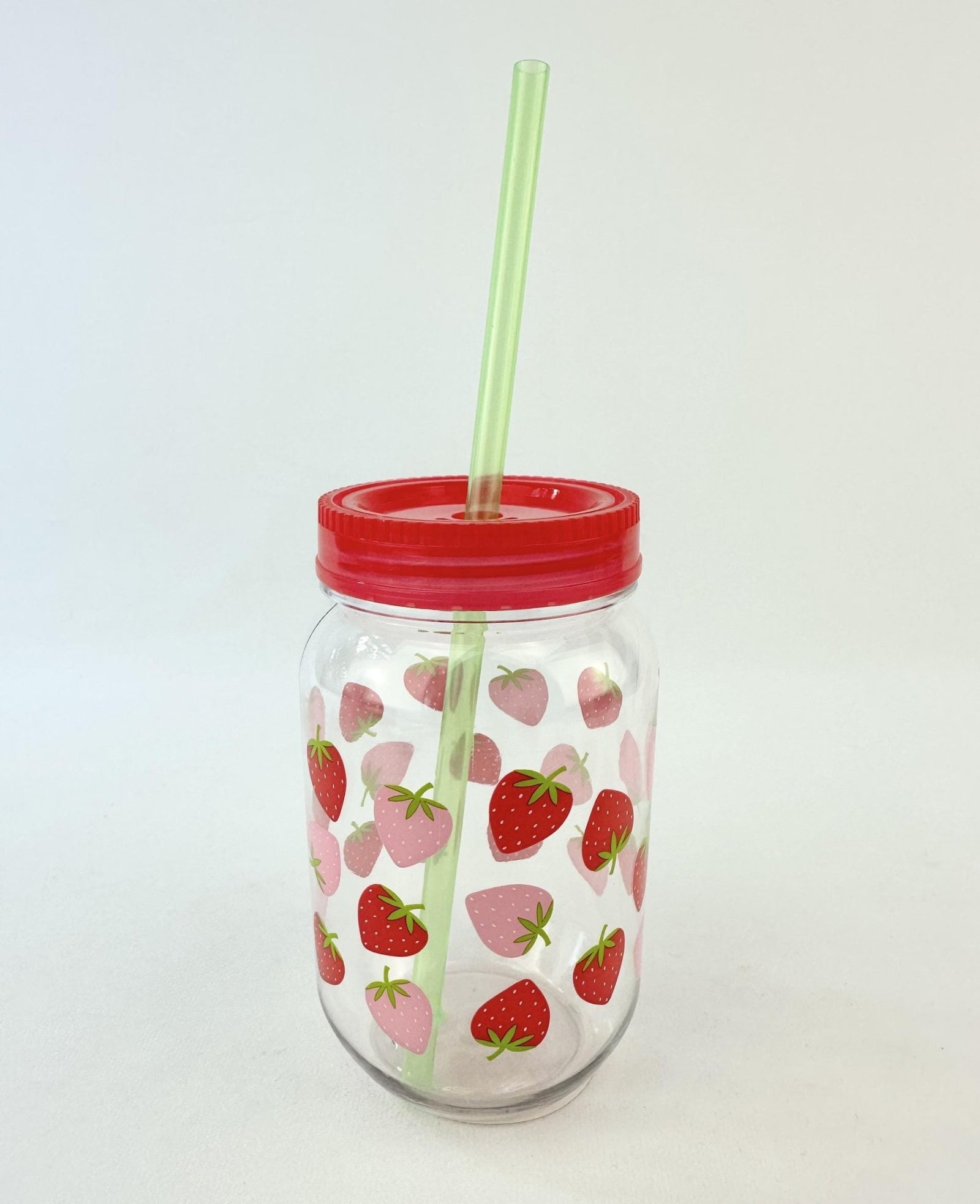Strawberry Plastic Mason Jar Cup & Straw - Stesha Party