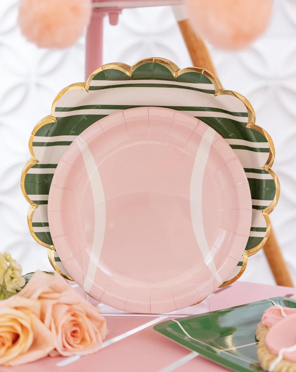 Striped Green Scalloped Dinner Plates 8ct - Stesha Party