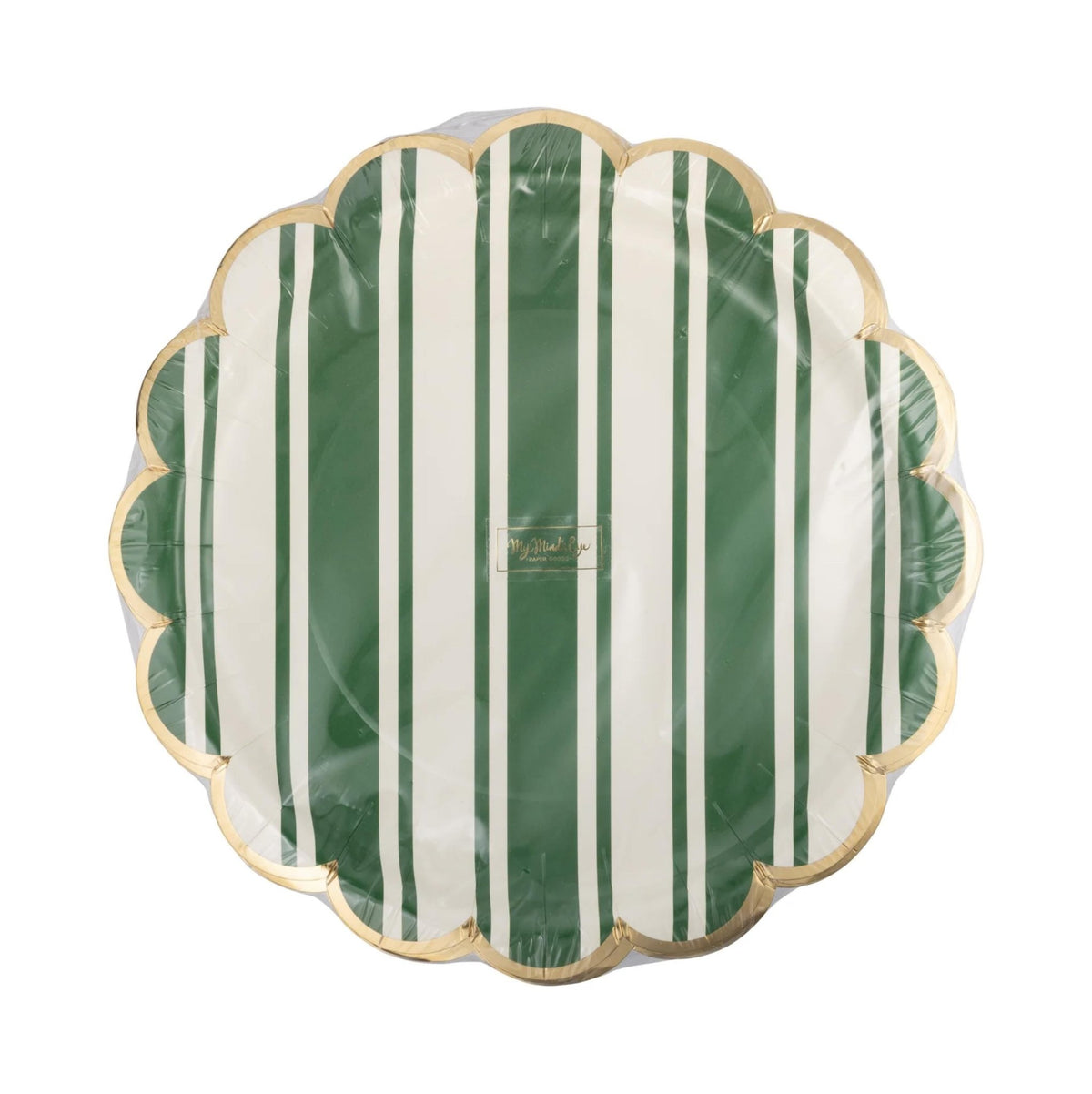 Striped Green Scalloped Dinner Plates 8ct - Stesha Party